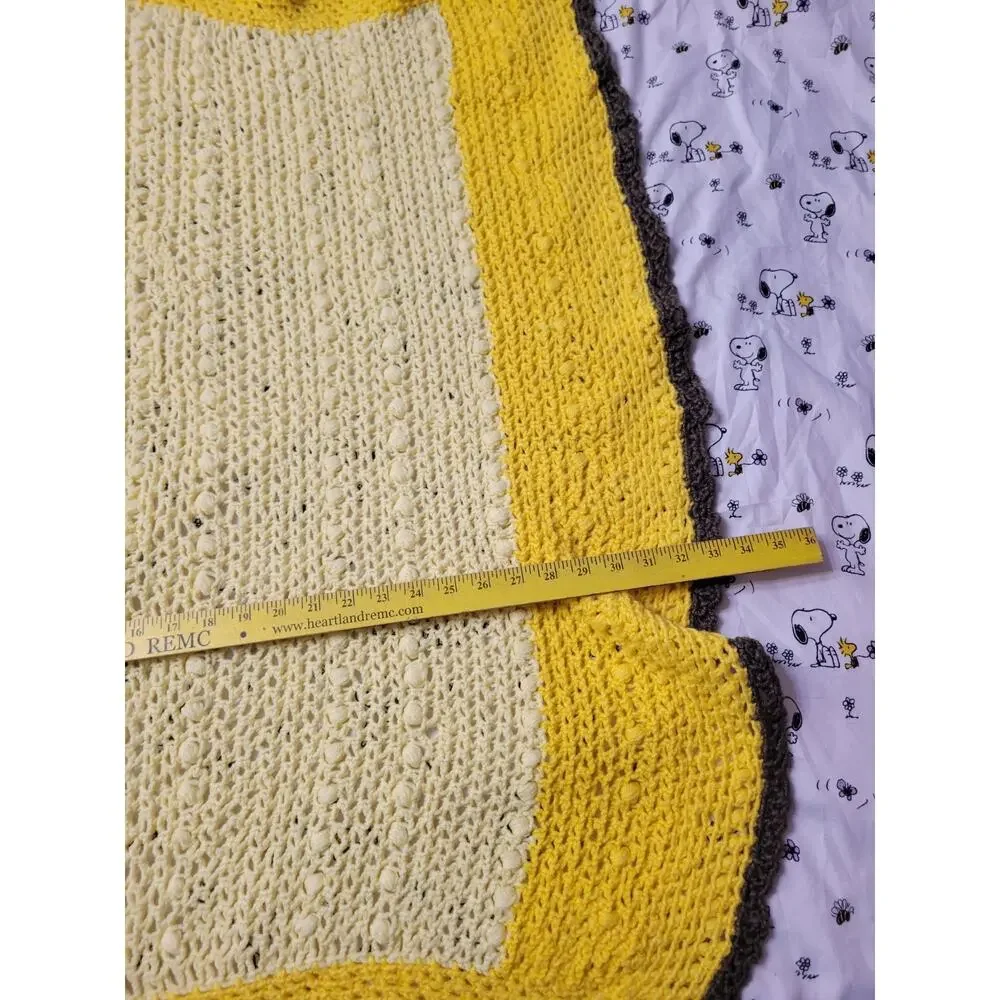 Yellow White Black Crochet Afghan Blanket Lap Baby Steelers ?